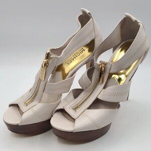 Michael Michael Kors Strappy Heels – Size 7N – Beige & Wood Platform